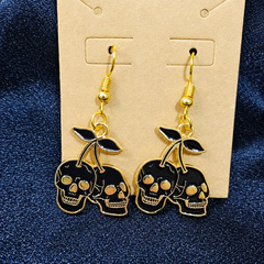 Black Cherry Skull Drop Earrings
