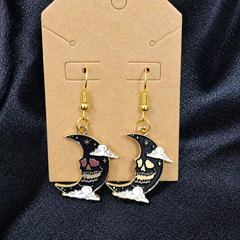 Crescent Moon Skull Drop Earrings