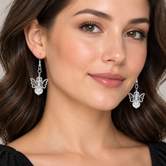 Crystal angel beaded drop earrings on kraft card