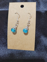Aqua Blue Crackle Crystal Bead Drop Earrings