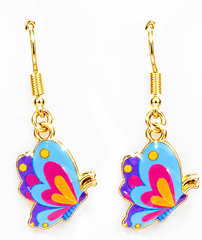 Purple & Blue Butterfly Enamel Drop Earrings
