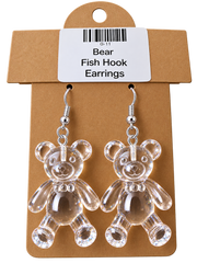 Clear Crystal Gummy Bear Fish Hook Earrings – Handmade Fun Dangle Earrings