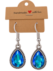 Blue Aurora Crystal Teardrop Fish Hook Earrings – Handmade Dangle Earrings