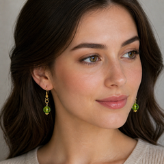 Peridot Green Crystal Orb Drop Earrings