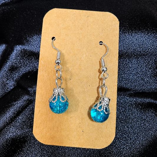 Blue Crystal Orb Drop Earrings