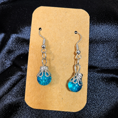 Blue Crystal Orb Drop Earrings