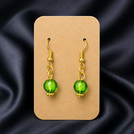 Peridot Green Crystal Orb Drop Earrings