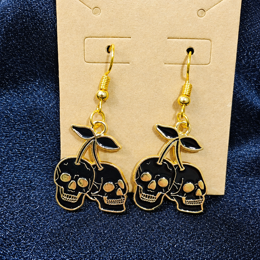 Black Cherry Skull Drop Earrings