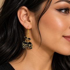 Black Cherry Skull Drop Earrings