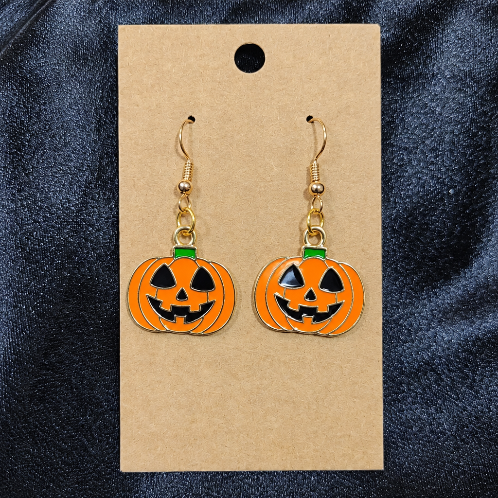 Jack-o'-Lantern Pumpkin Drop Earrings