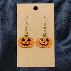 Jack-o'-Lantern Pumpkin Drop Earrings