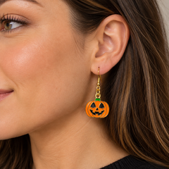 Jack-o'-Lantern Pumpkin Drop Earrings