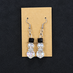 Crystal snowman beaded drop earrings on kraft card
