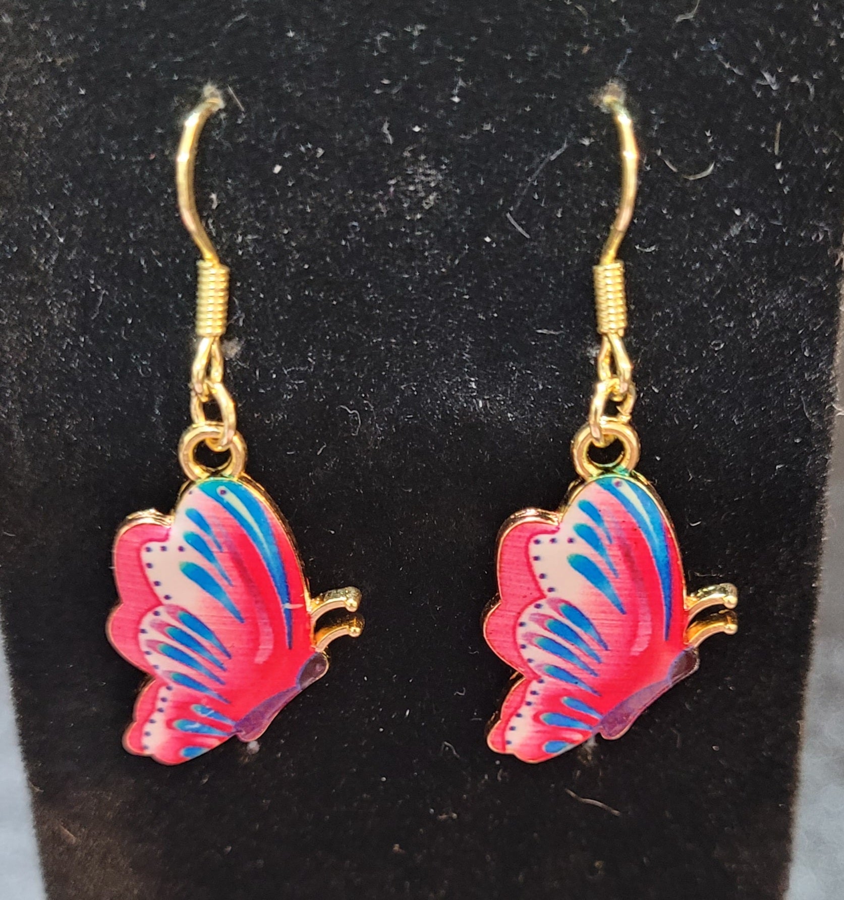 Pink & Blue Butterfly Enamel Drop Earrings
