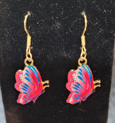 Pink & Blue Butterfly Enamel Drop Earrings