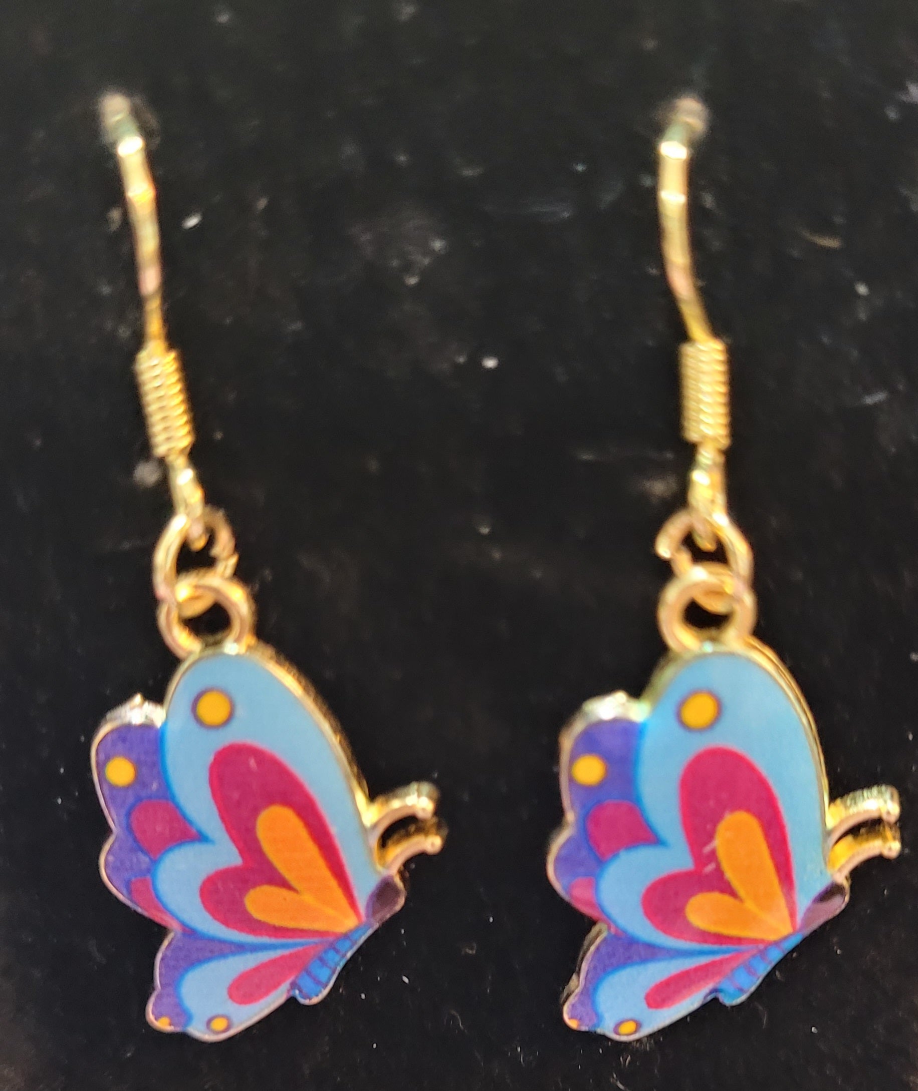 Blue & Pink Butterfly Enamel Drop Earrings