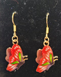 Red Butterfly Enamel Drop Earrings