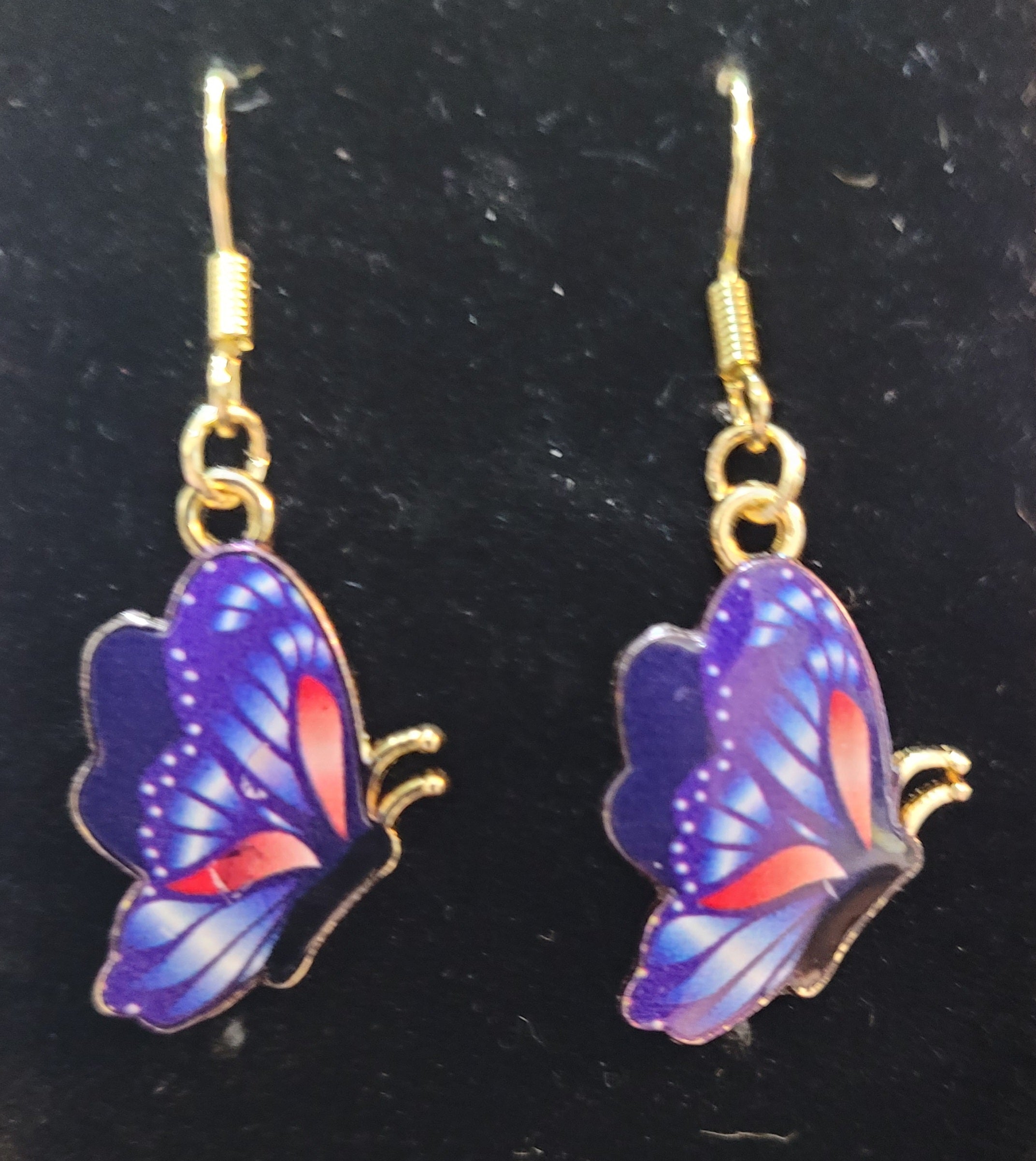 Purple & Blue Monarch Butterfly Enamel Drop Earrings