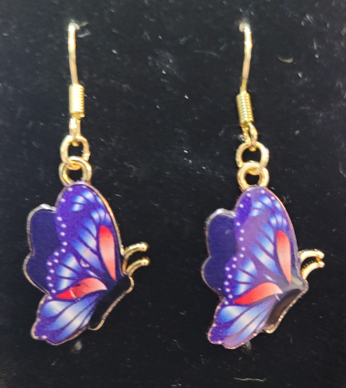 Purple & Blue Monarch Butterfly Enamel Drop Earrings