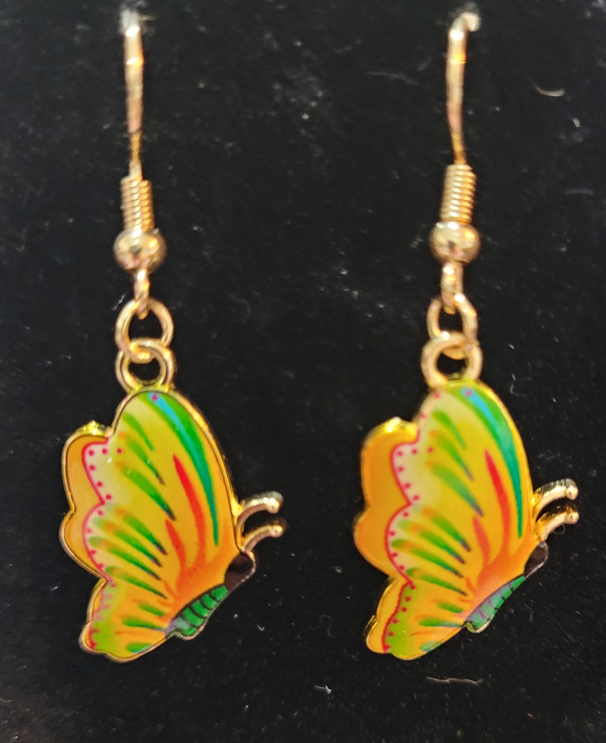 Yellow & Orange Butterfly Enamel Drop Earrings