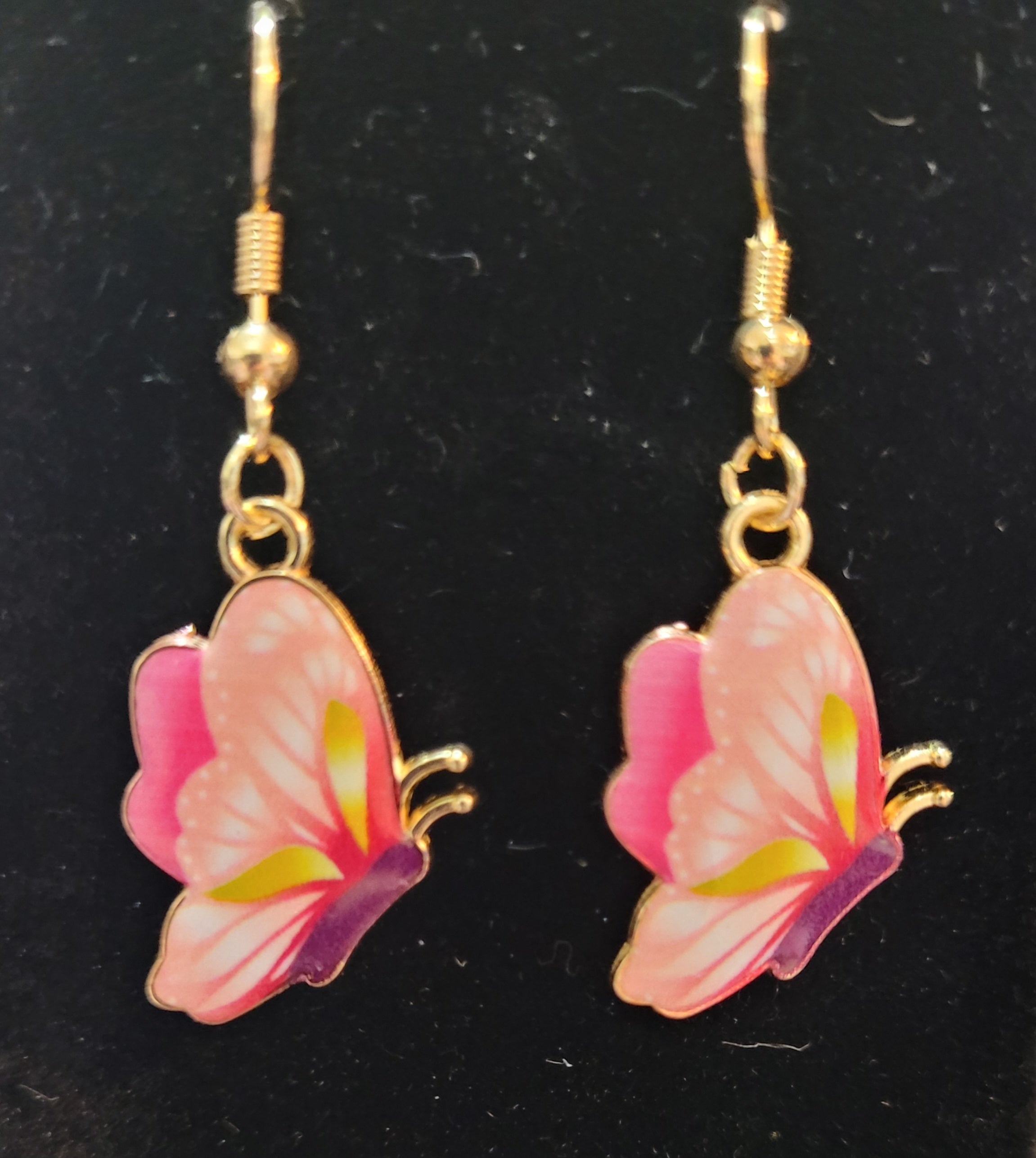 Pink Butterfly Enamel Drop Earrings