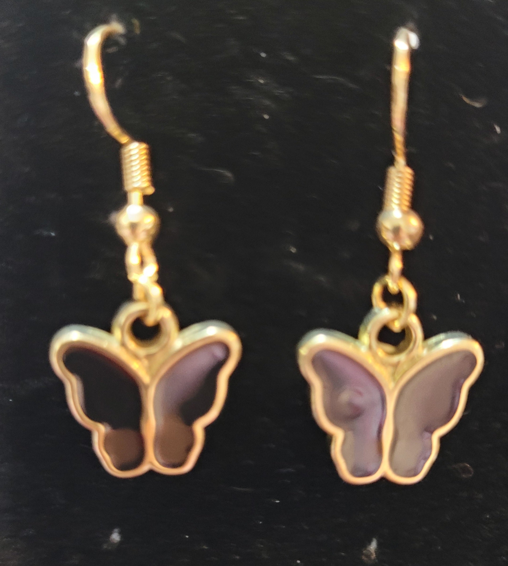 Black Shell Butterfly Gold Drop Earrings