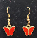 Red Enamel Butterfly Gold Drop Earrings