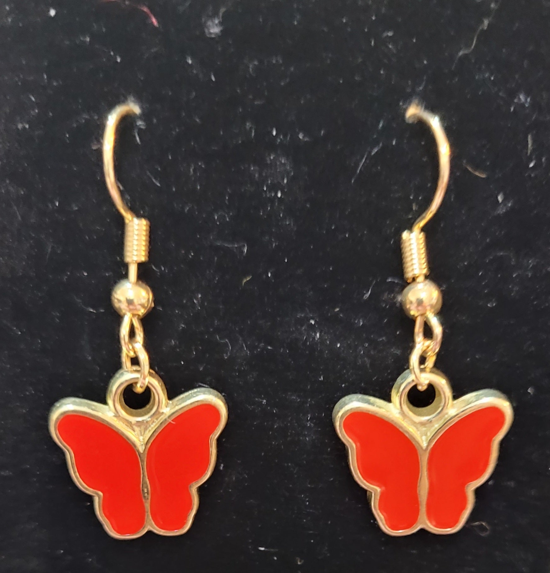 Red Enamel Butterfly Gold Drop Earrings