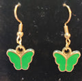 Green Enamel Butterfly Gold Drop Earrings