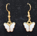 White Enamel Butterfly Gold Drop Earrings