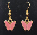 Pink Enamel Butterfly Gold Drop Earrings