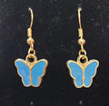 Blue Enamel Butterfly Gold Drop Earrings