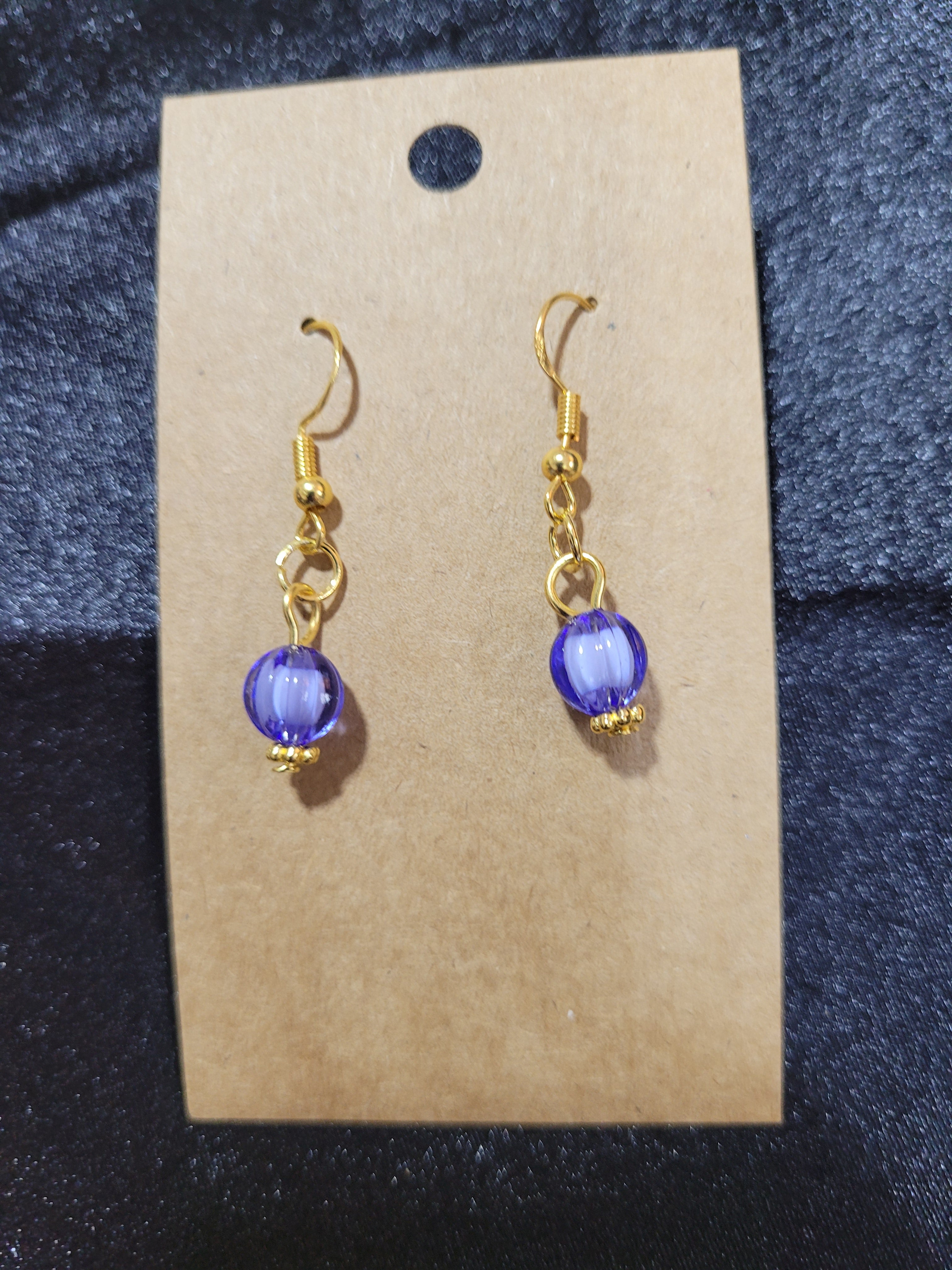 Periwinkle Blue Crystal Bead Drop Earrings with Gold Accents
