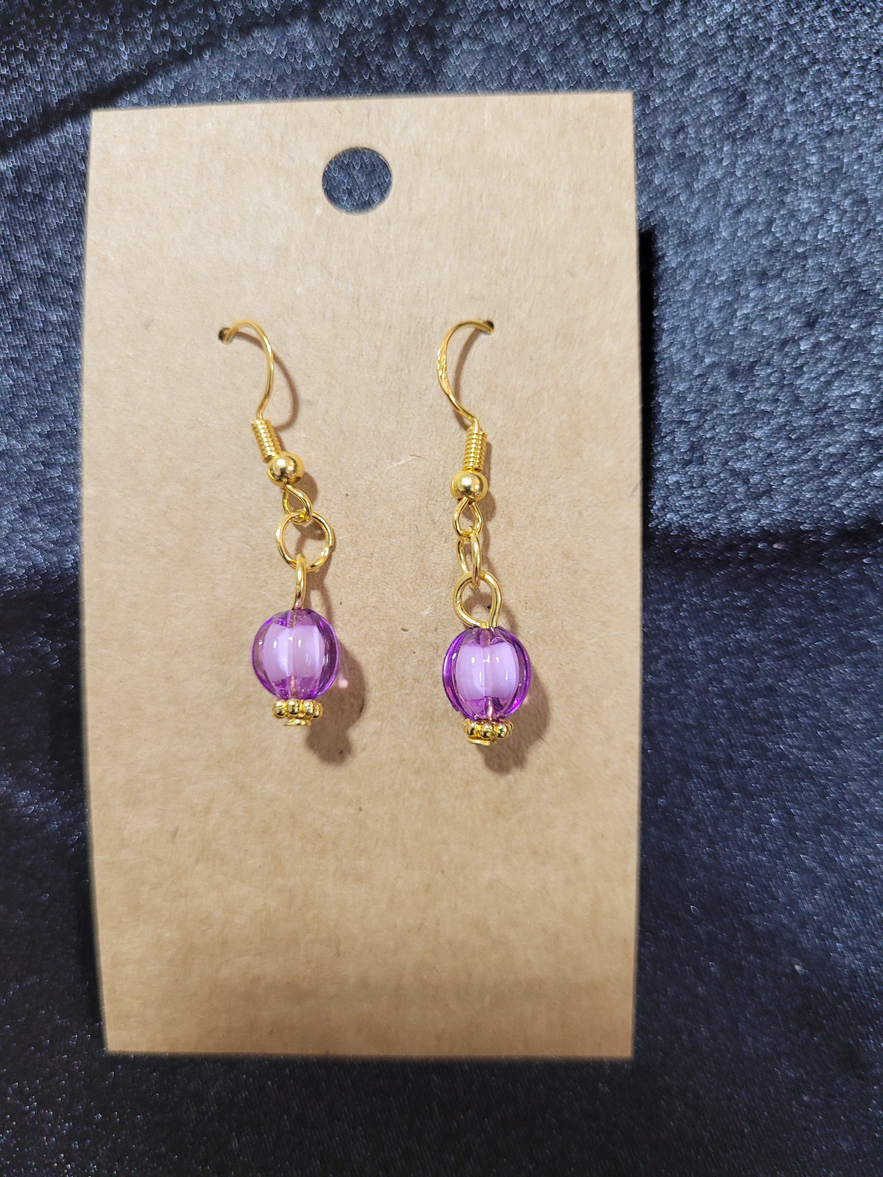 Lavender Purple Crystal Bead Drop Earrings with Gold Accents