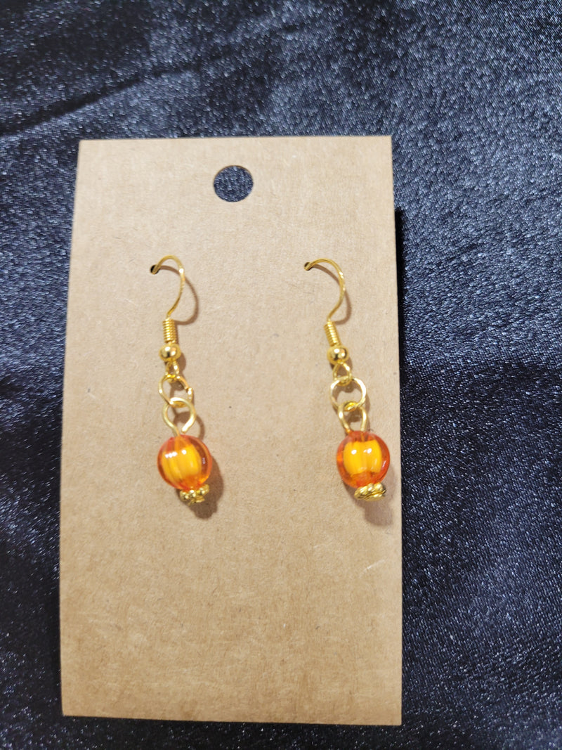 Amber Orange Crystal Bead Drop Earrings