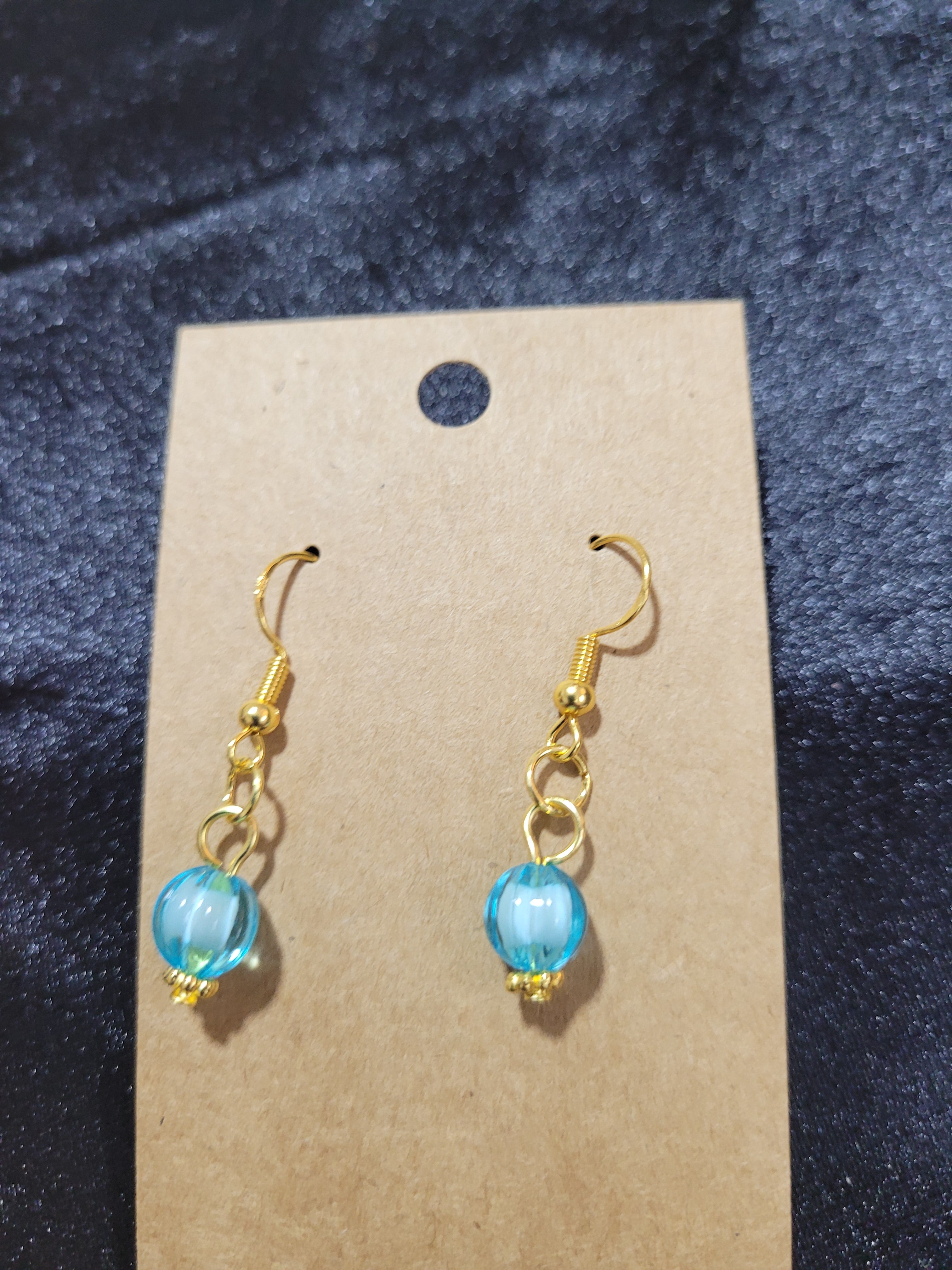 Sky Blue Crystal Bead Drop Earrings with Gold Accents