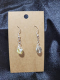 Clear Iridescent Crystal Bead Drop Earrings with Silver Filigree Caps