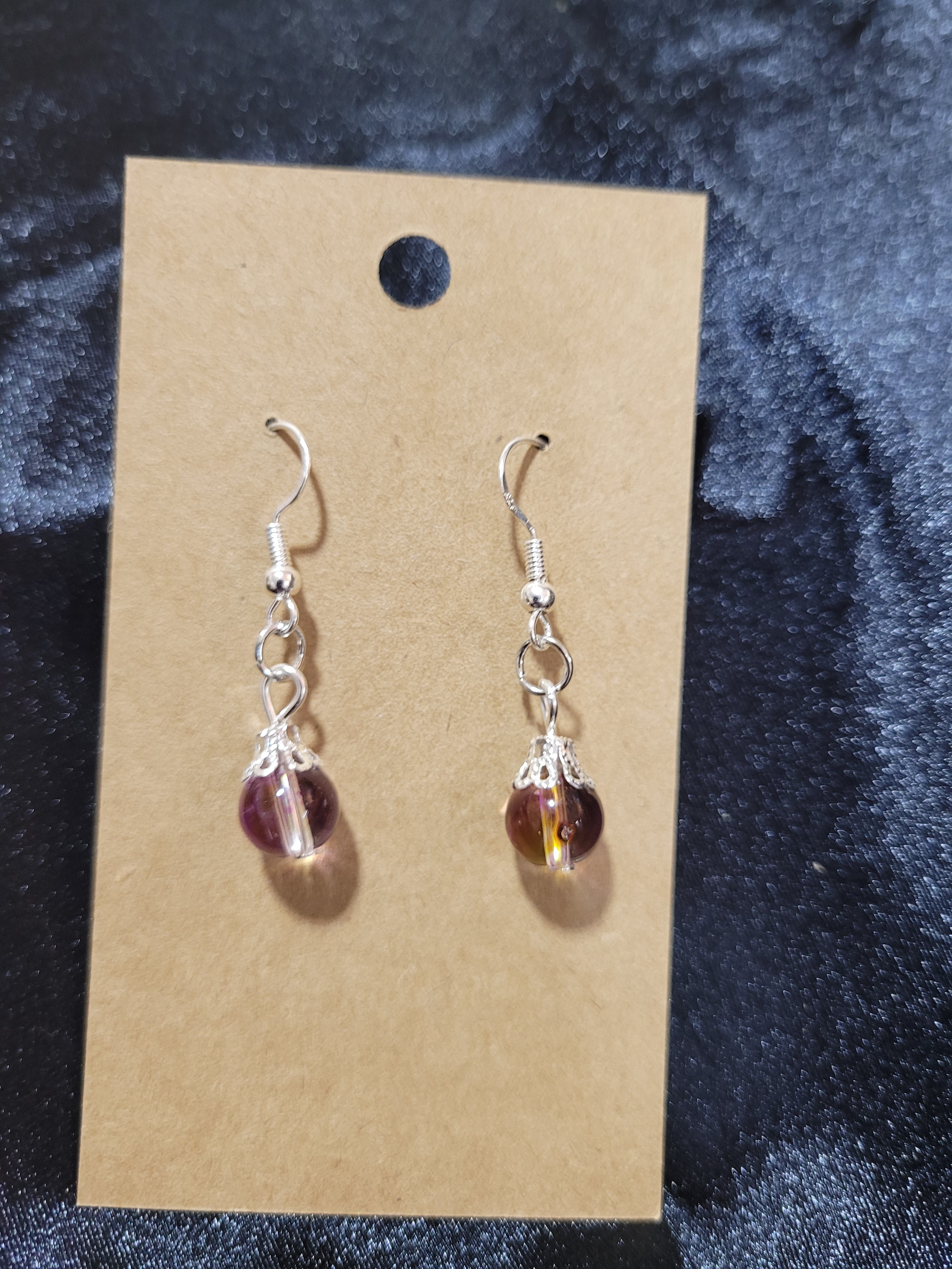 Clear Crystal Bead Drop Earrings with Red Specks