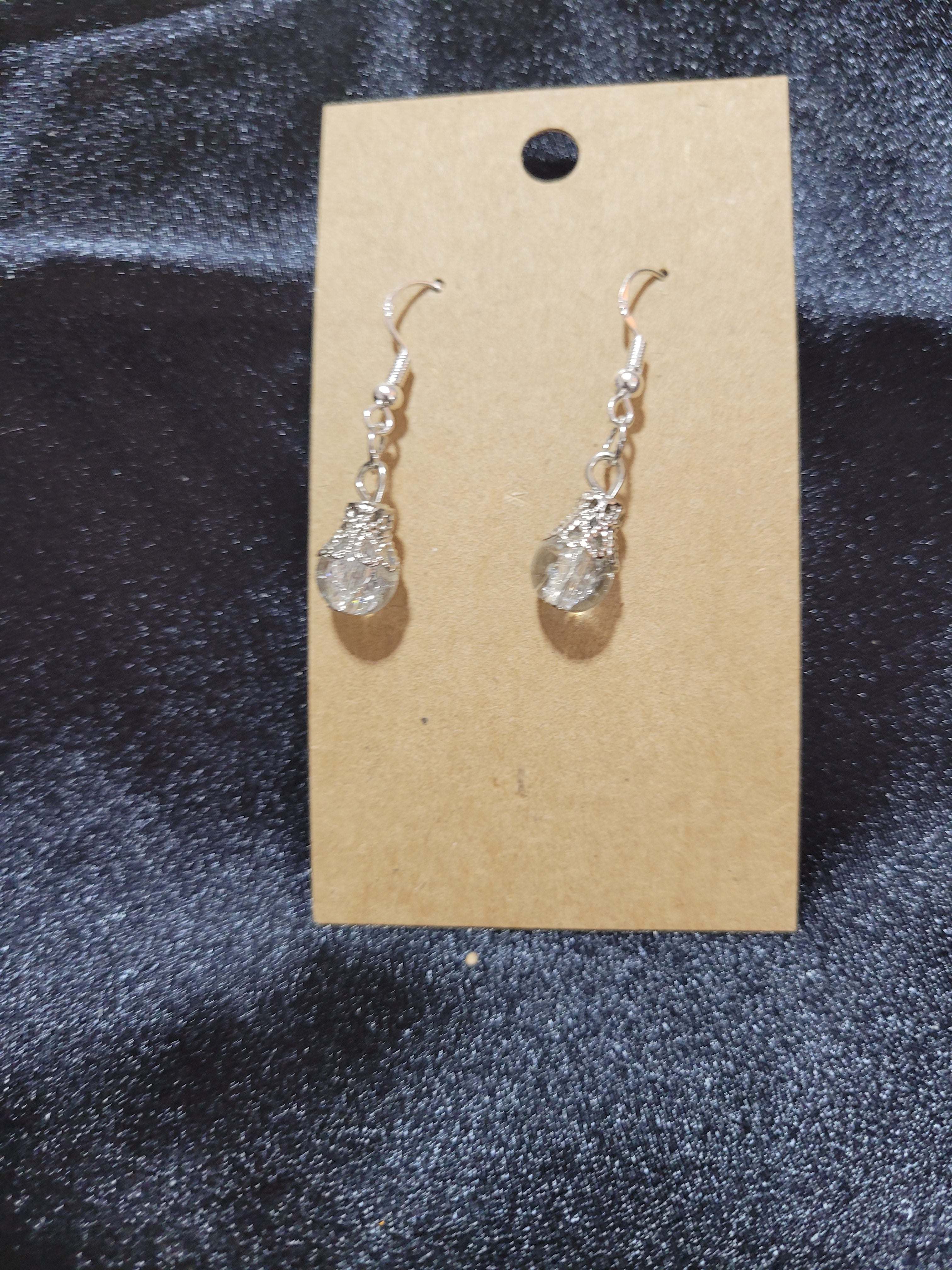 Clear Crackle Crystal Wire-Wrapped Drop Earrings