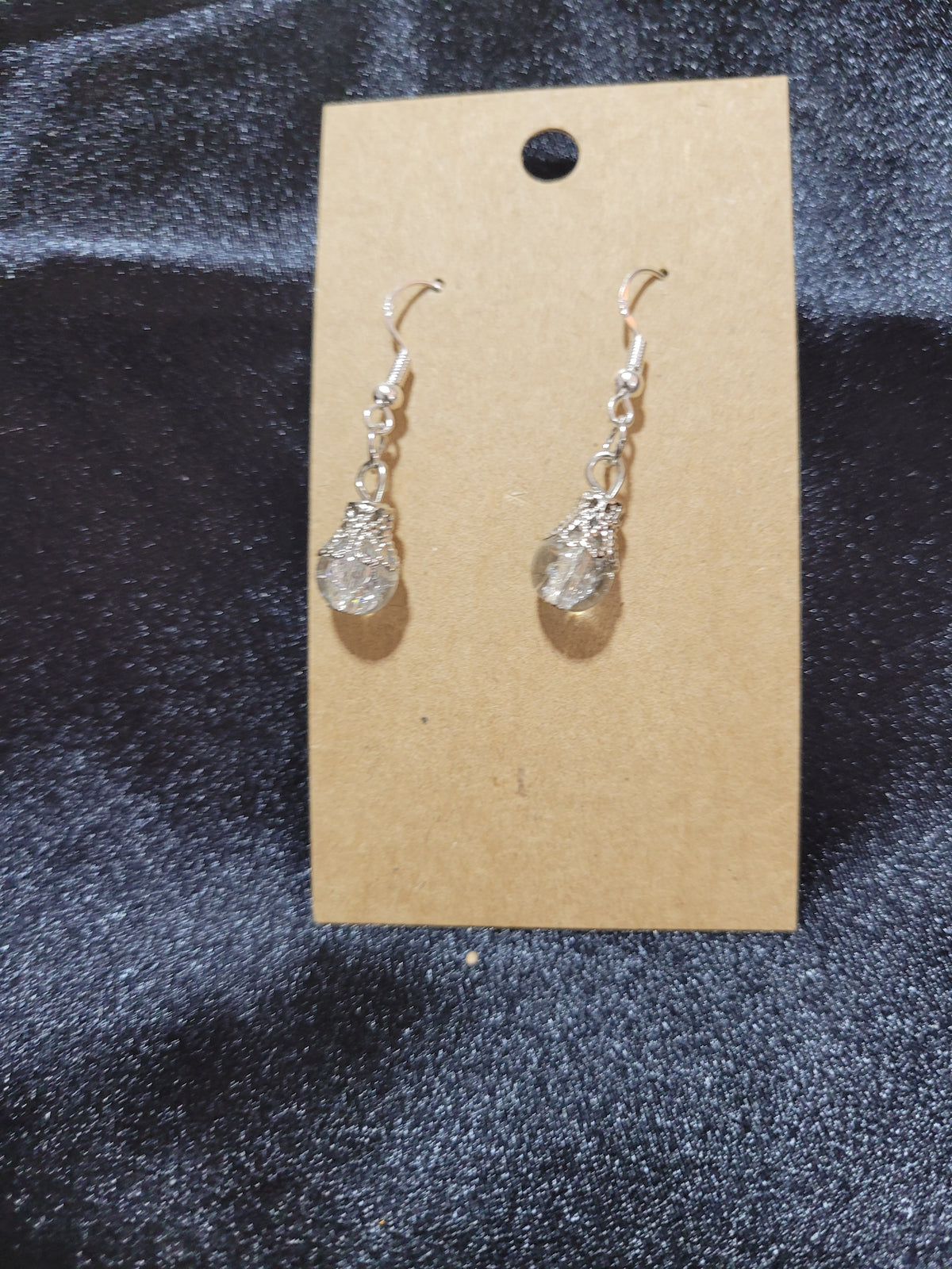 Clear Crackle Crystal Wire-Wrapped Drop Earrings