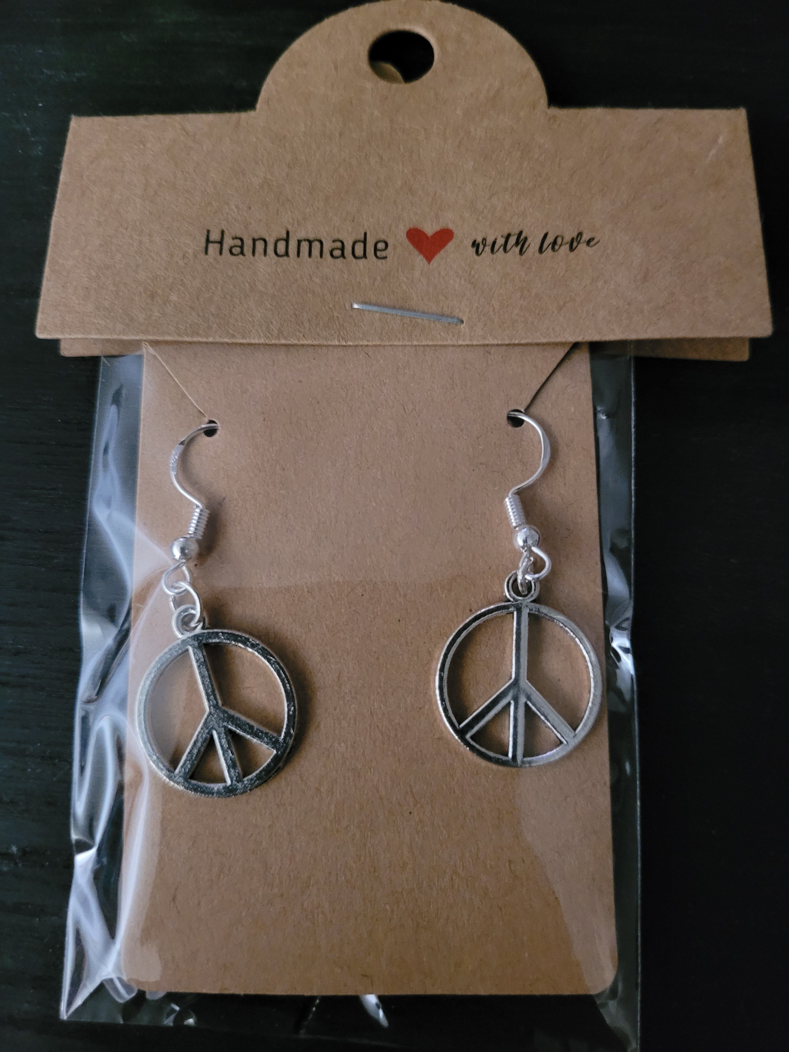 Silver Peace Sign Fish Hook Earrings – Handmade Dangle Earrings