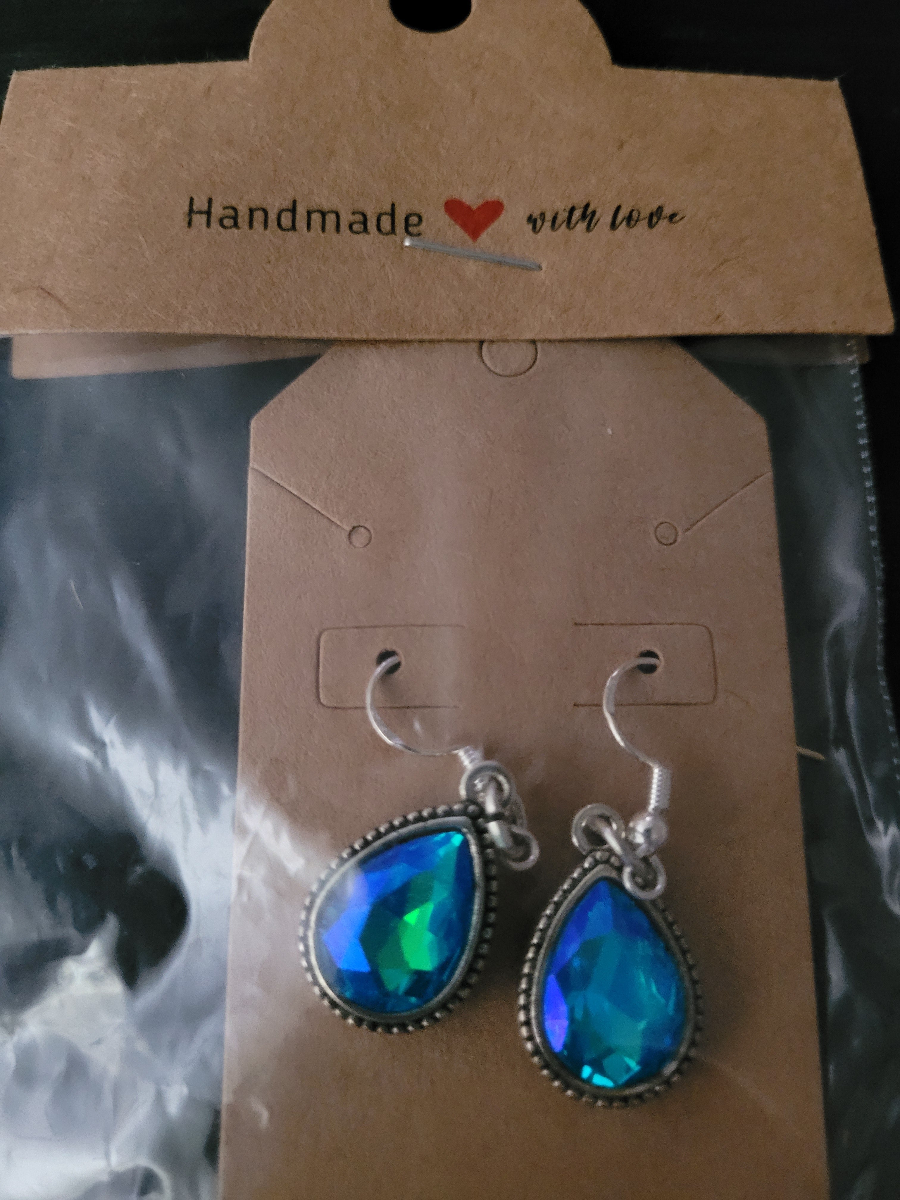 Blue Aurora Crystal Teardrop Fish Hook Earrings – Handmade Dangle Earrings
