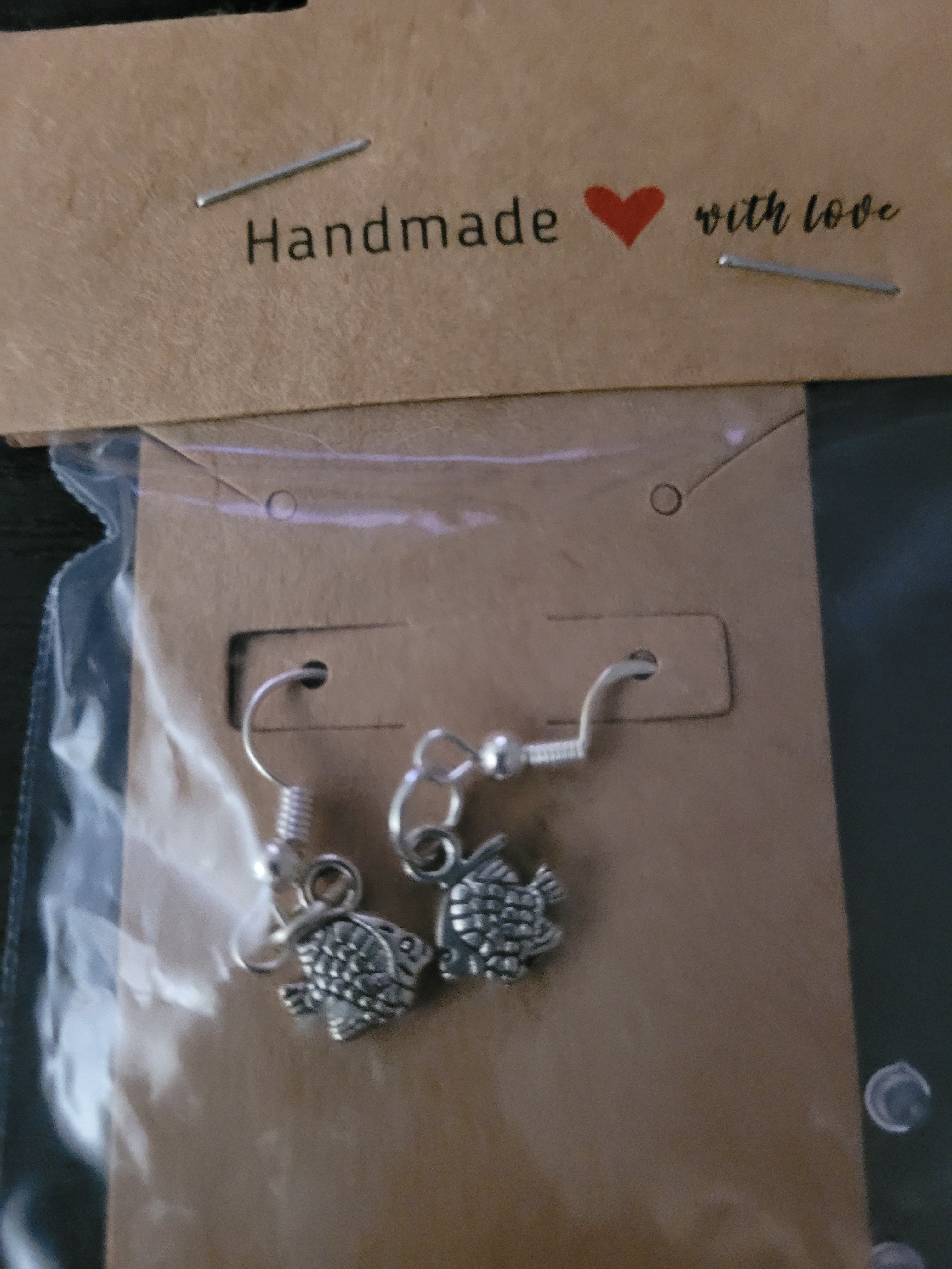 Antique Silver Fish Charm Fish Hook Earrings – Handmade Dangle Earrings