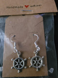 Antique Silver Ship Wheel Fish Hook Earrings – Handmade Nautical Dangle Earrings