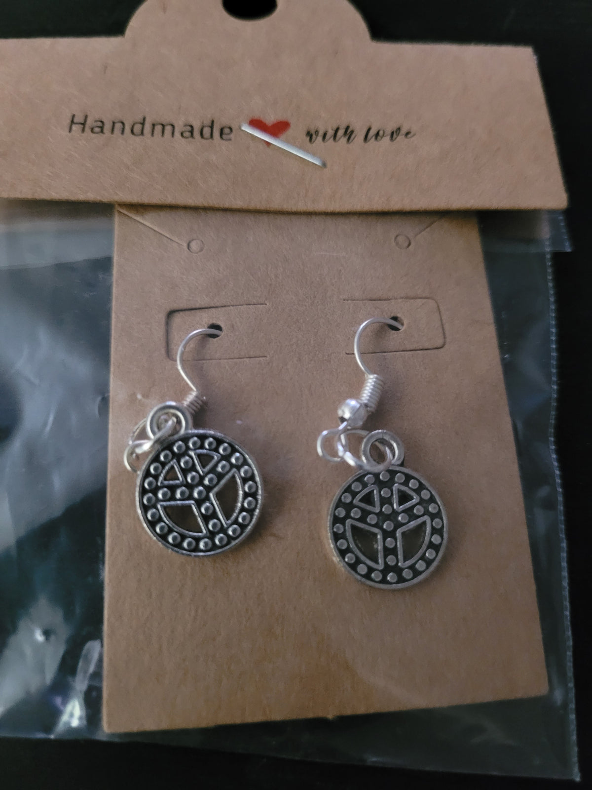 Antique Silver Peace Sign Medallion Fish Hook Earrings – Handmade Boho Dangle Earrings