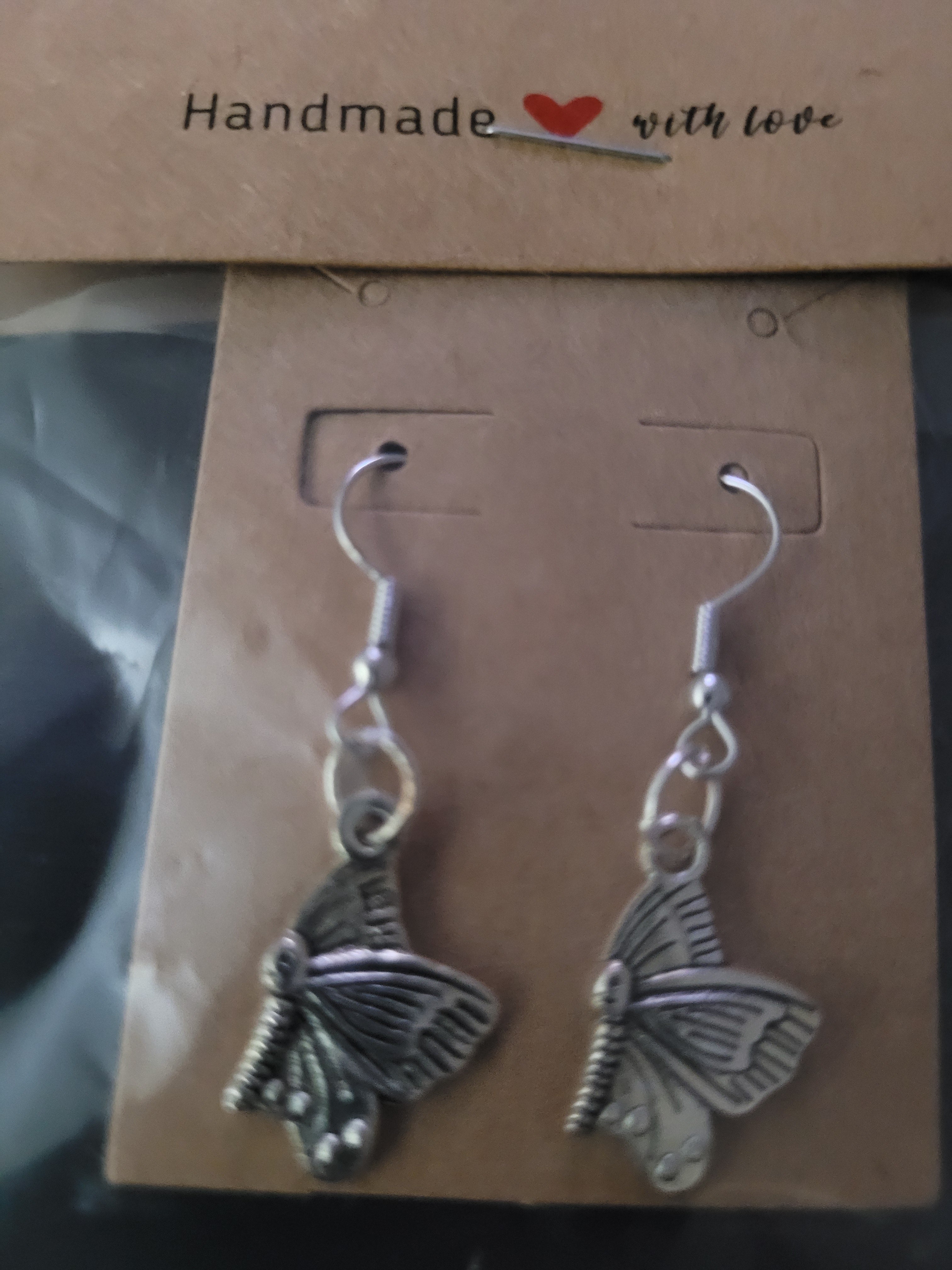 Antique Silver Realistic Butterfly Fish Hook Earrings – Handmade Dangle Earrings