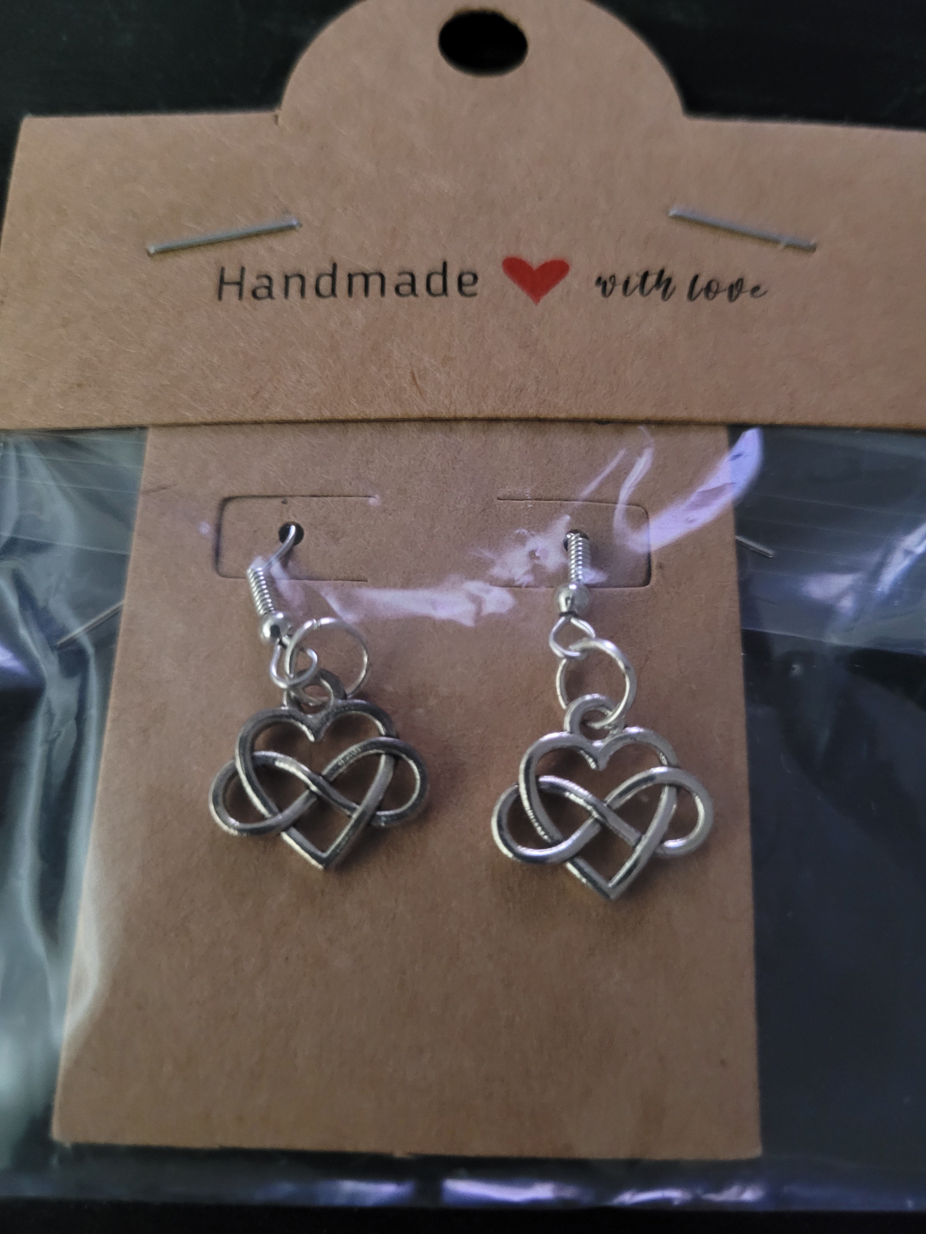 Silver Infinity Heart Knot Fish Hook Earrings – Handmade Romantic Dangle Earrings