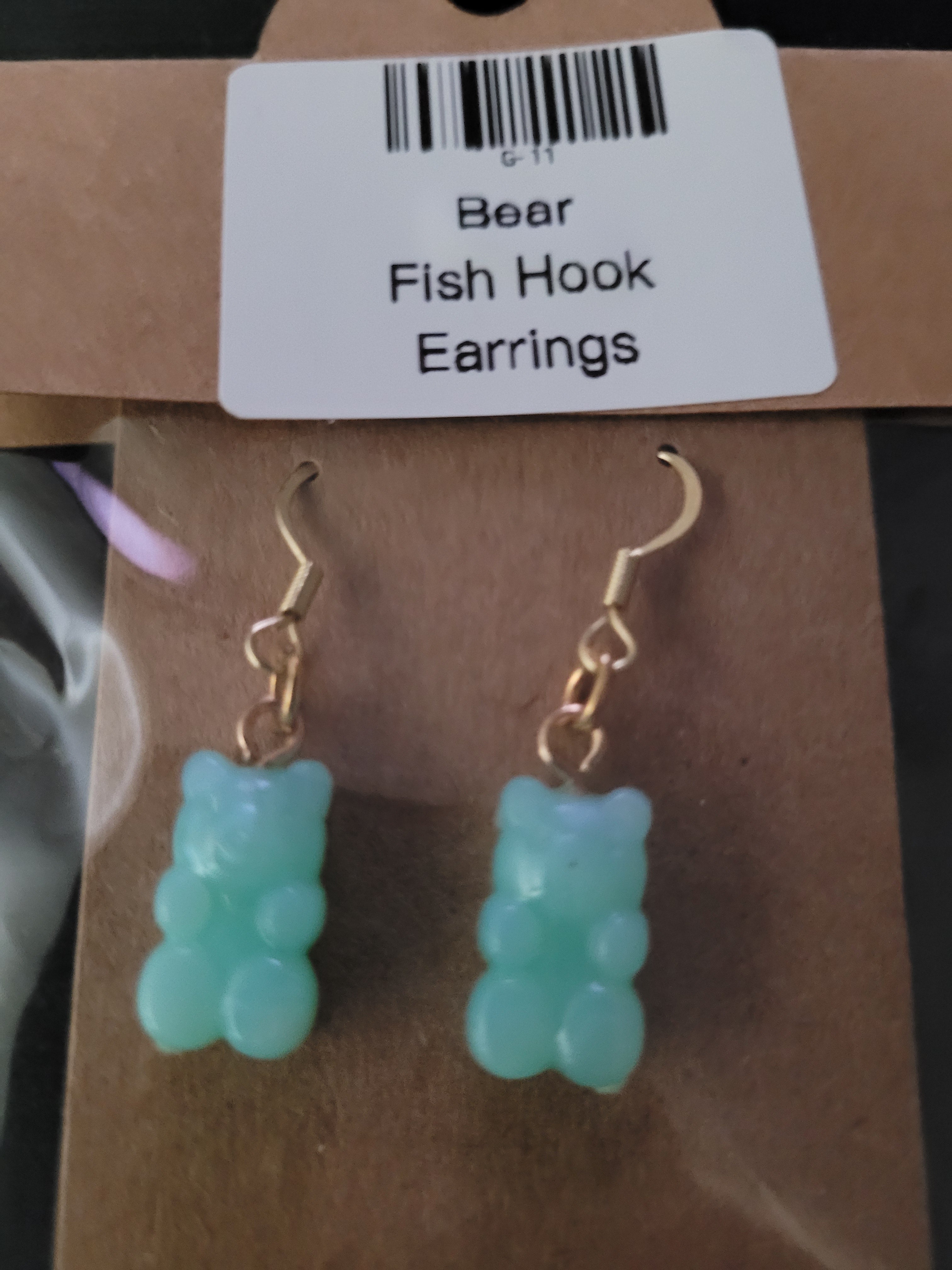 Mint Green Gummy Bear Fish Hook Earrings – Handmade Fun Dangle Earrings