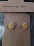 Rainbow Smiley Face Flower Clip-On Earrings – Handmade Fun Stud Style