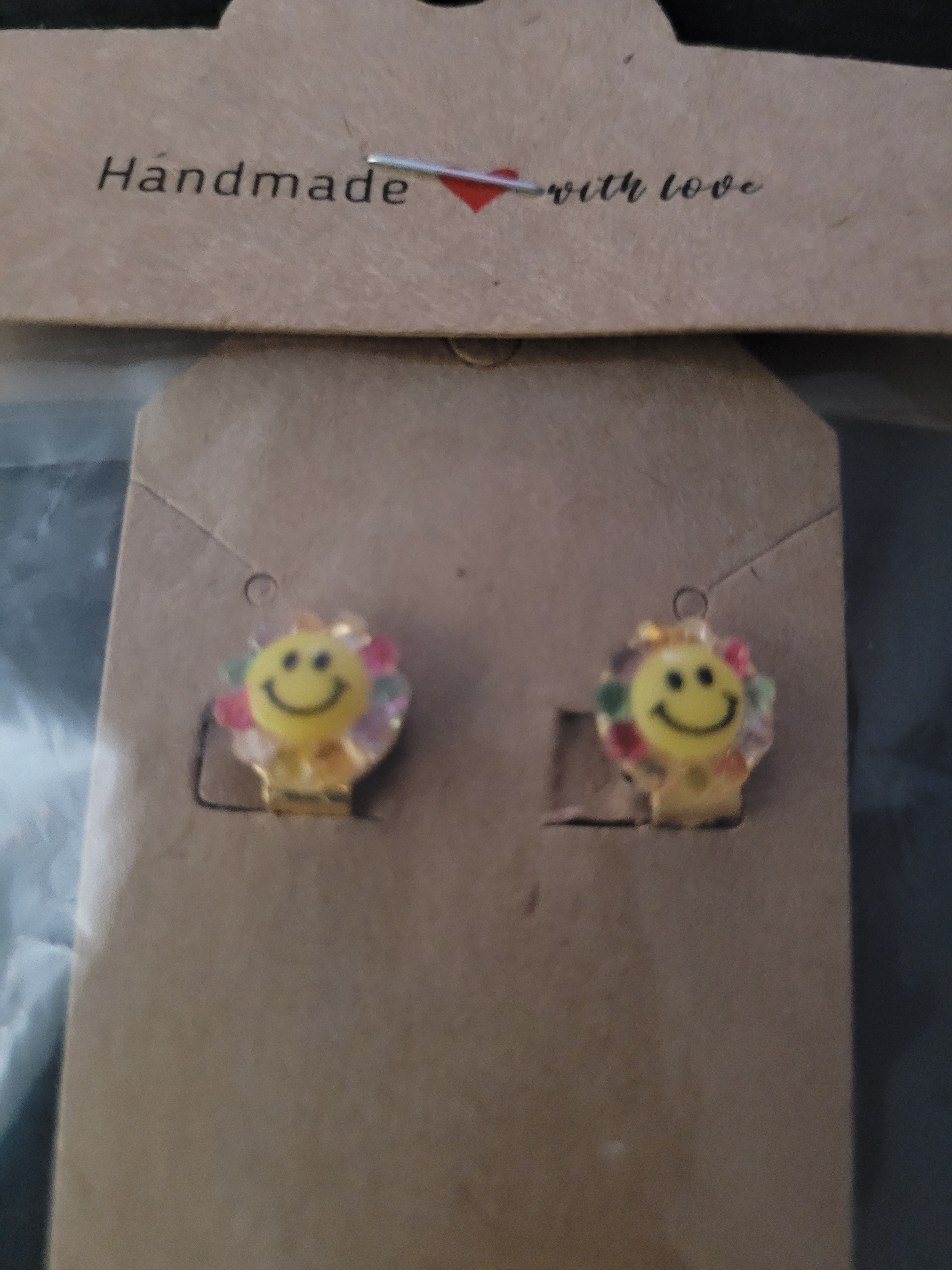 Rainbow Smiley Face Flower Clip-On Earrings – Handmade Fun Stud Style